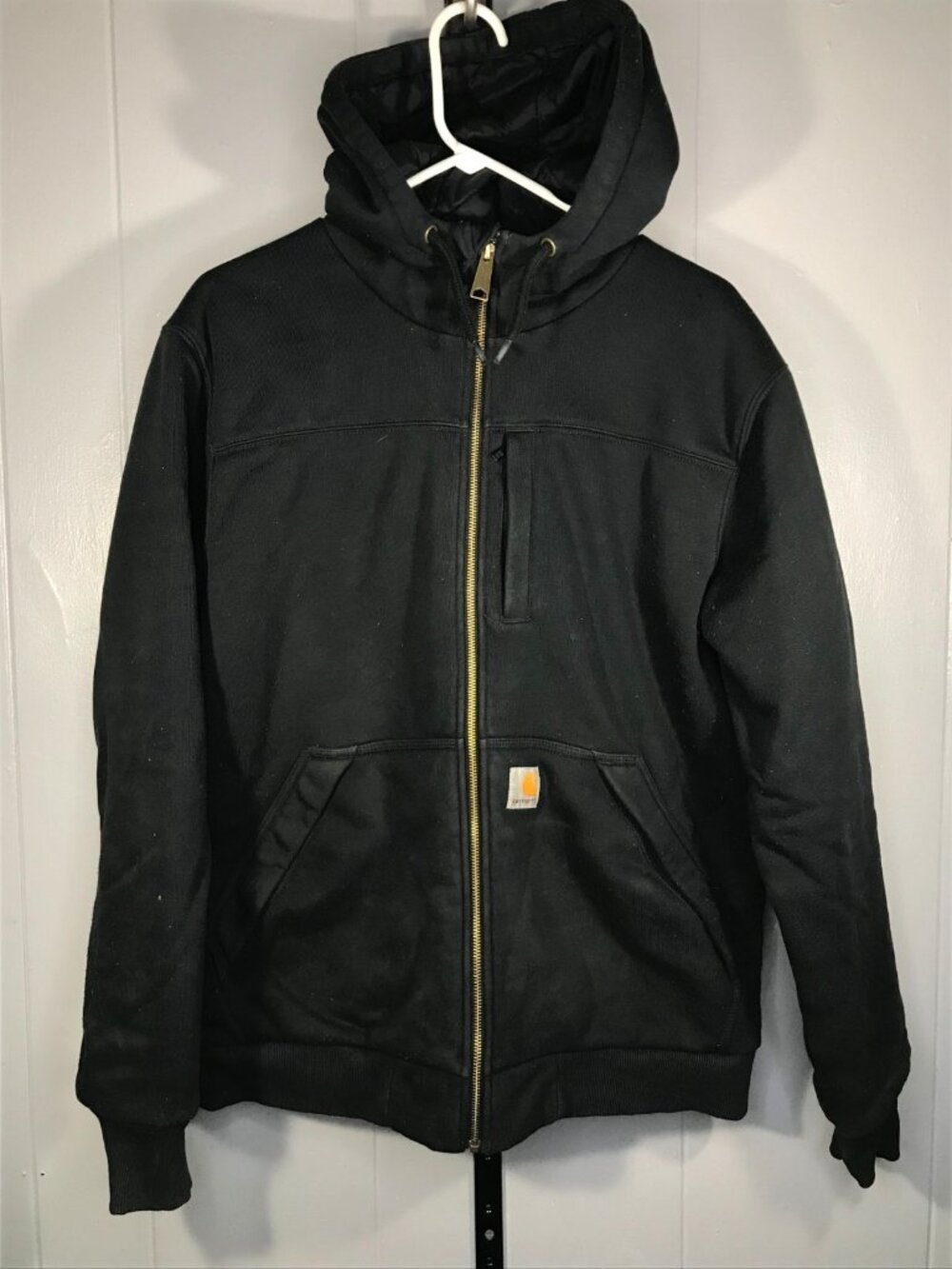 Carhartt Zip Up Hoodie Mens MD Black Rain Defender Workwear quilted lined